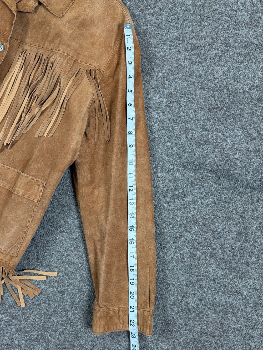 Vintage Tan Suede Leather Western Fringe Jacket Women’s 1 Small Button Front Y2K - Picture 6 of 8